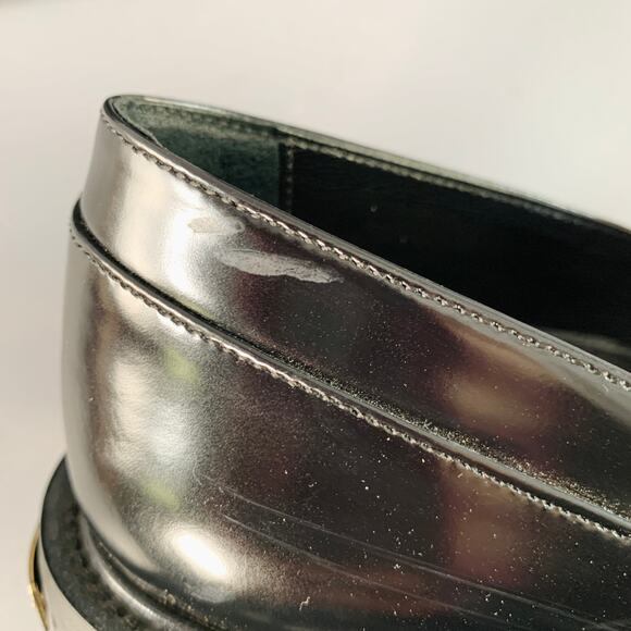 APERLAI Size 7.5 Black Silver Studded Patent Leather Fringed Moccasin Flats - Picture 8 of 14